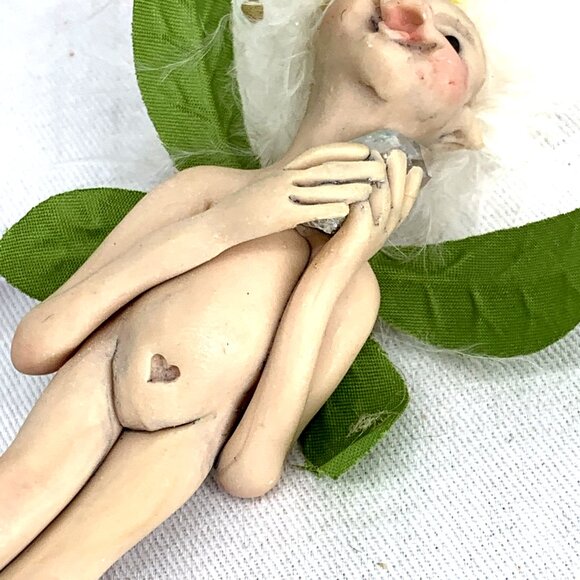 Pixie Fairy Troll Holding Crystal Ornament Handmade Polymer Clay Sculpture 5" - Picture 4 of 6